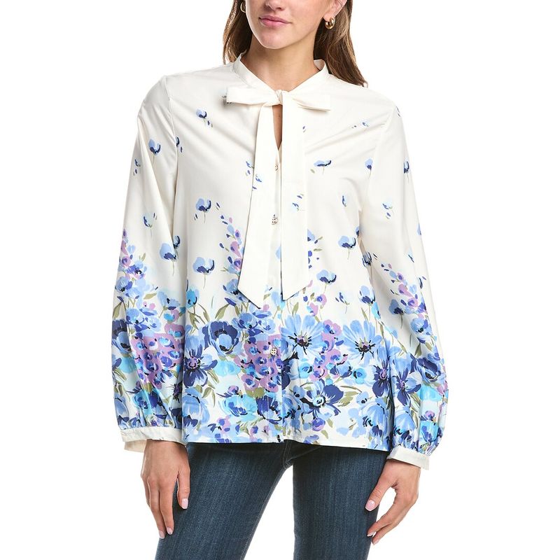 Colette Rose Womens Bow Tie Front Top, Blue